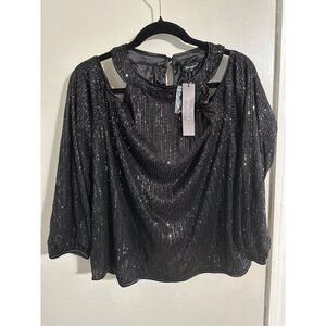 Allegra K Black Sequin Top with Cold‎ Shoulder - XL